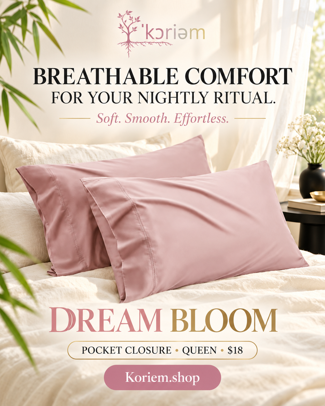 Dream Bloom bamboo pillowcase breathable comfort benefit