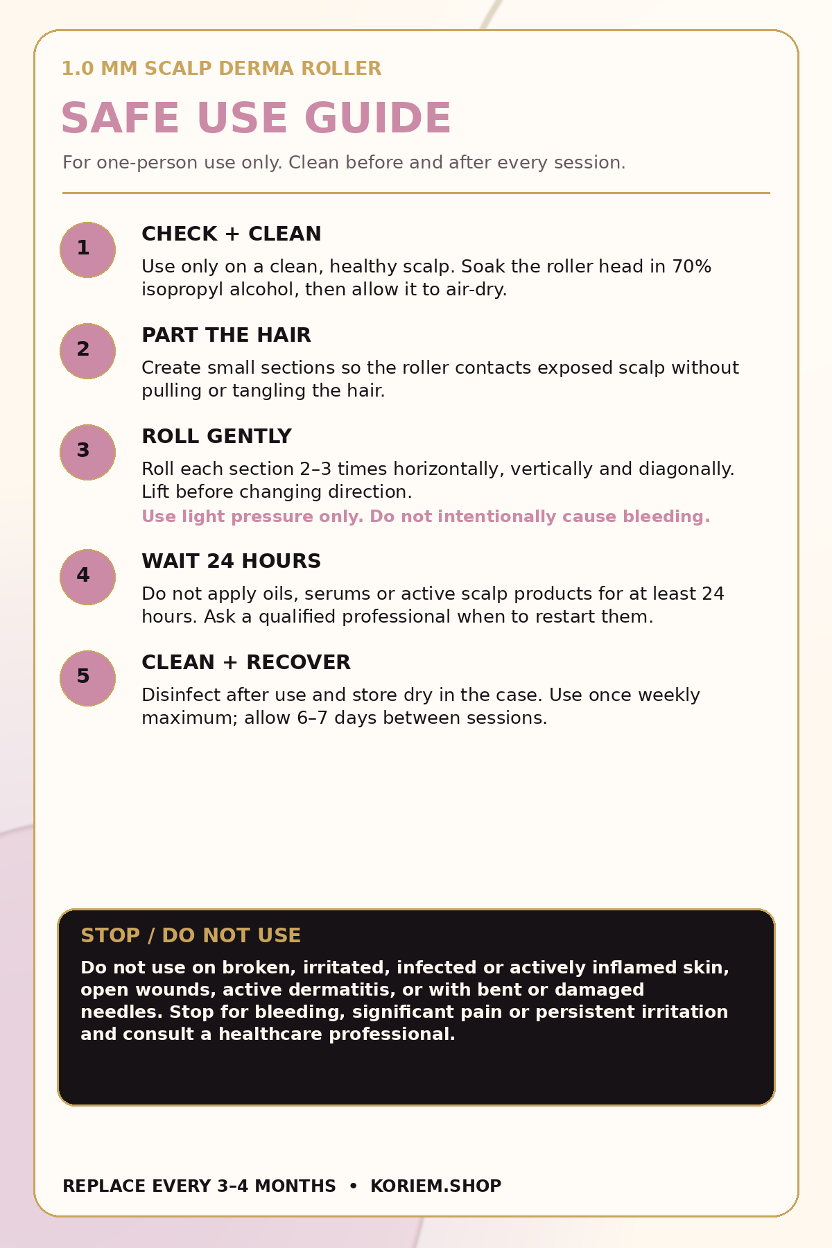 Koriem 1.0 mm Scalp Derma Roller safe use guide