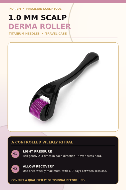 Koriem 1.0 mm Scalp Derma Roller and controlled weekly ritual