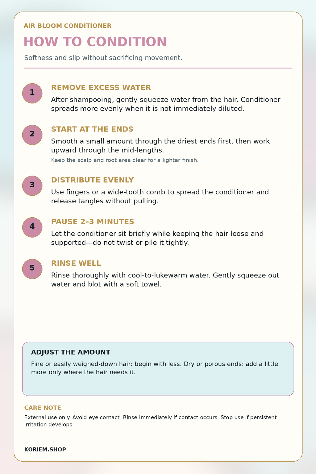 How to condition with Koriem Air Bloom Volumizing Conditioner