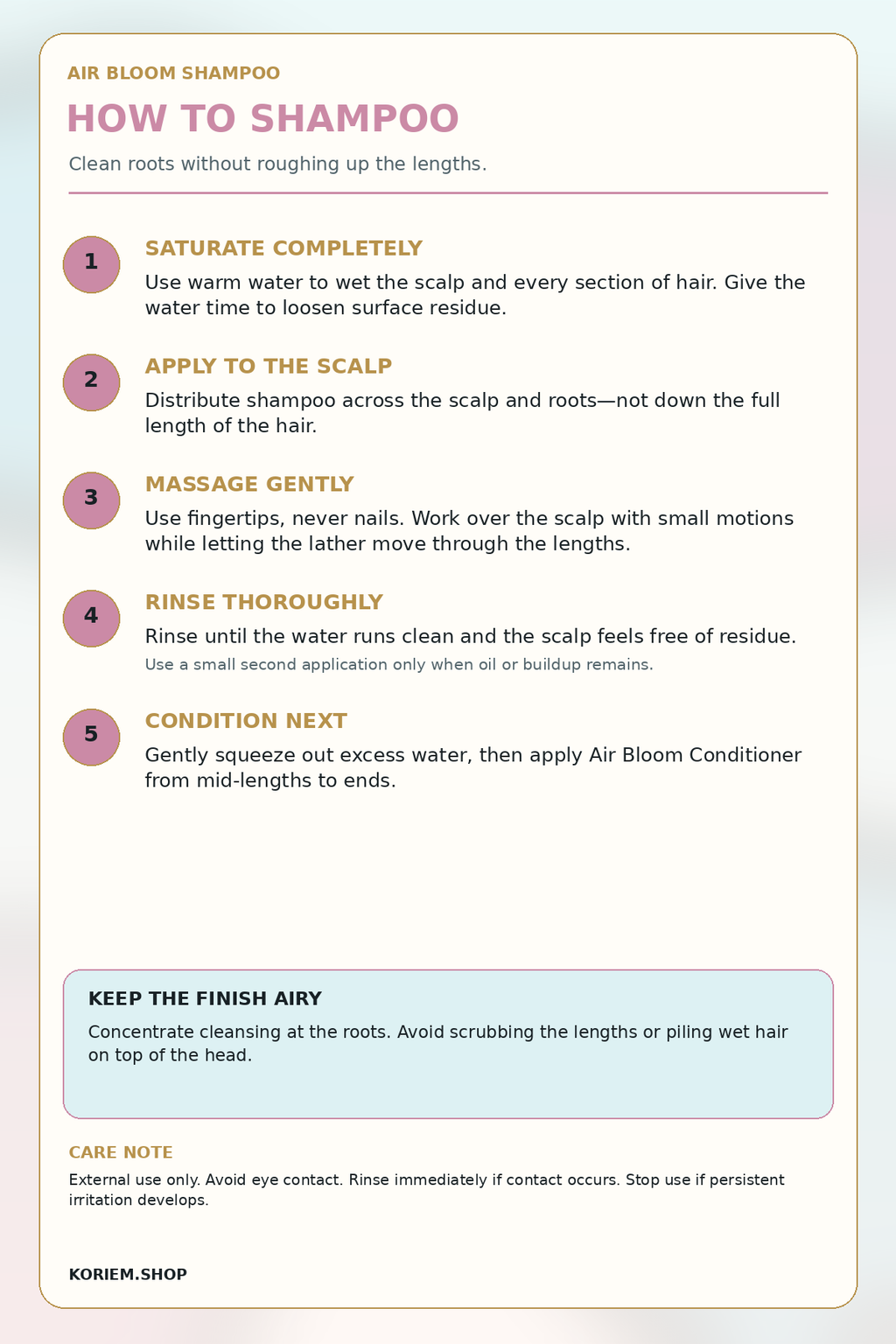 How to shampoo with Koriem Air Bloom Volumizing Shampoo