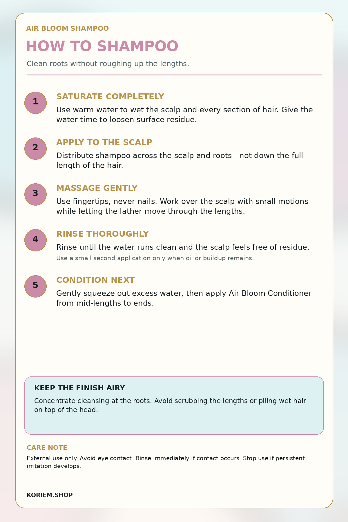 How to shampoo with Koriem Air Bloom Volumizing Shampoo
