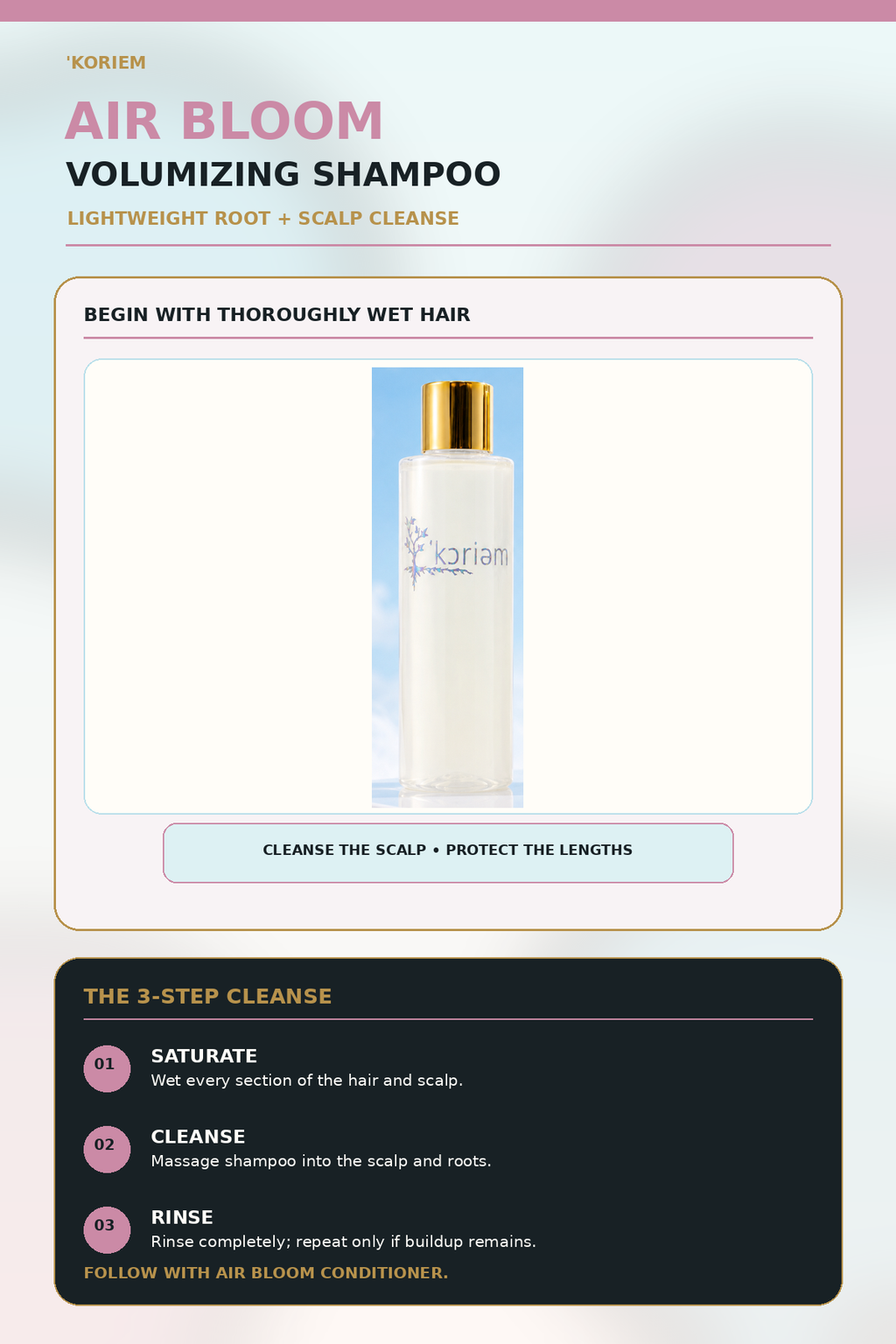 Koriem Air Bloom Volumizing Shampoo three-step cleanse