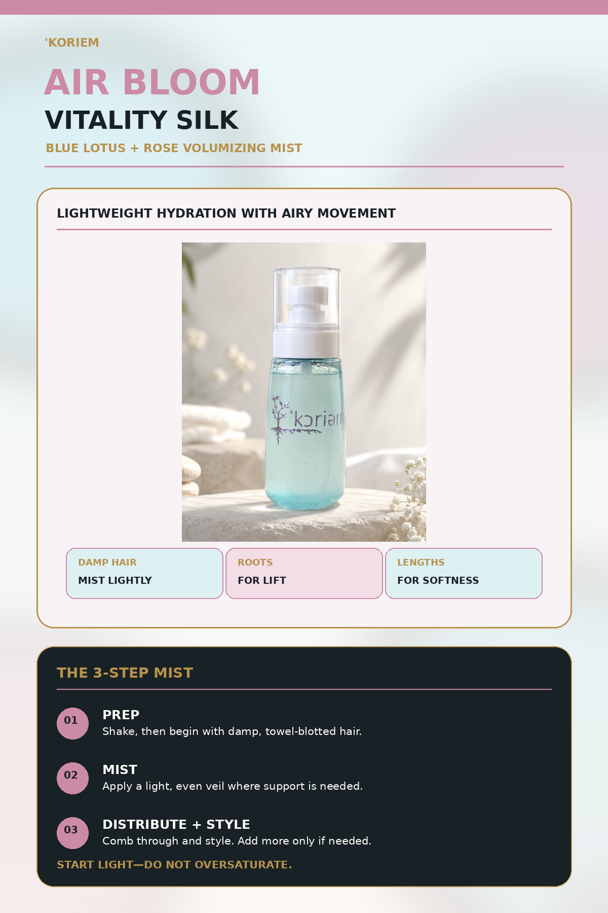 Koriem Air Bloom Vitality Silk volumizing mist three-step routine