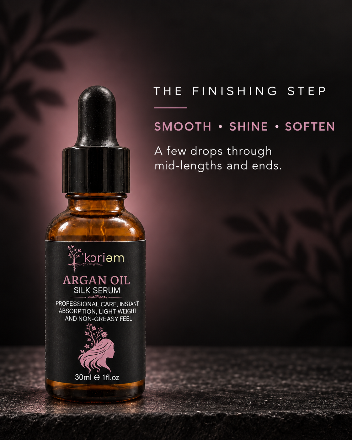‘Koriem Argan Oil Silk Serum finishing benefits: smooth, shine and soften