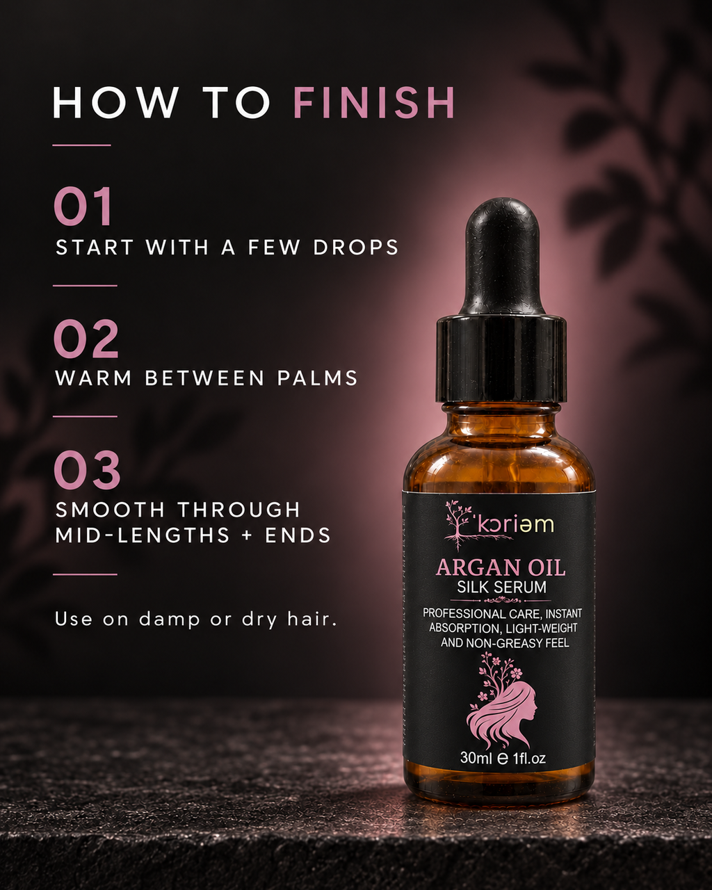 How to use ‘Koriem Argan Oil Silk Serum on damp or dry mid-lengths and ends