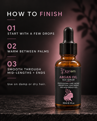 How to use ‘Koriem Argan Oil Silk Serum on damp or dry mid-lengths and ends