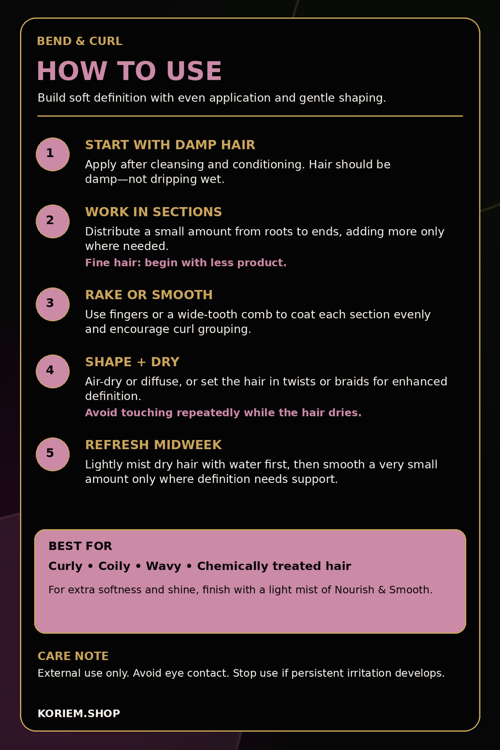 How to use Koriem Bend and Curl Moisture Luxe Creme