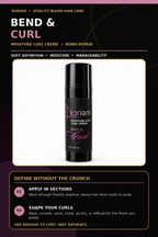 ‘Koriem Bend & Curl Moisture Luxe Creme product insert with the new black-cap 4 oz container and application directions