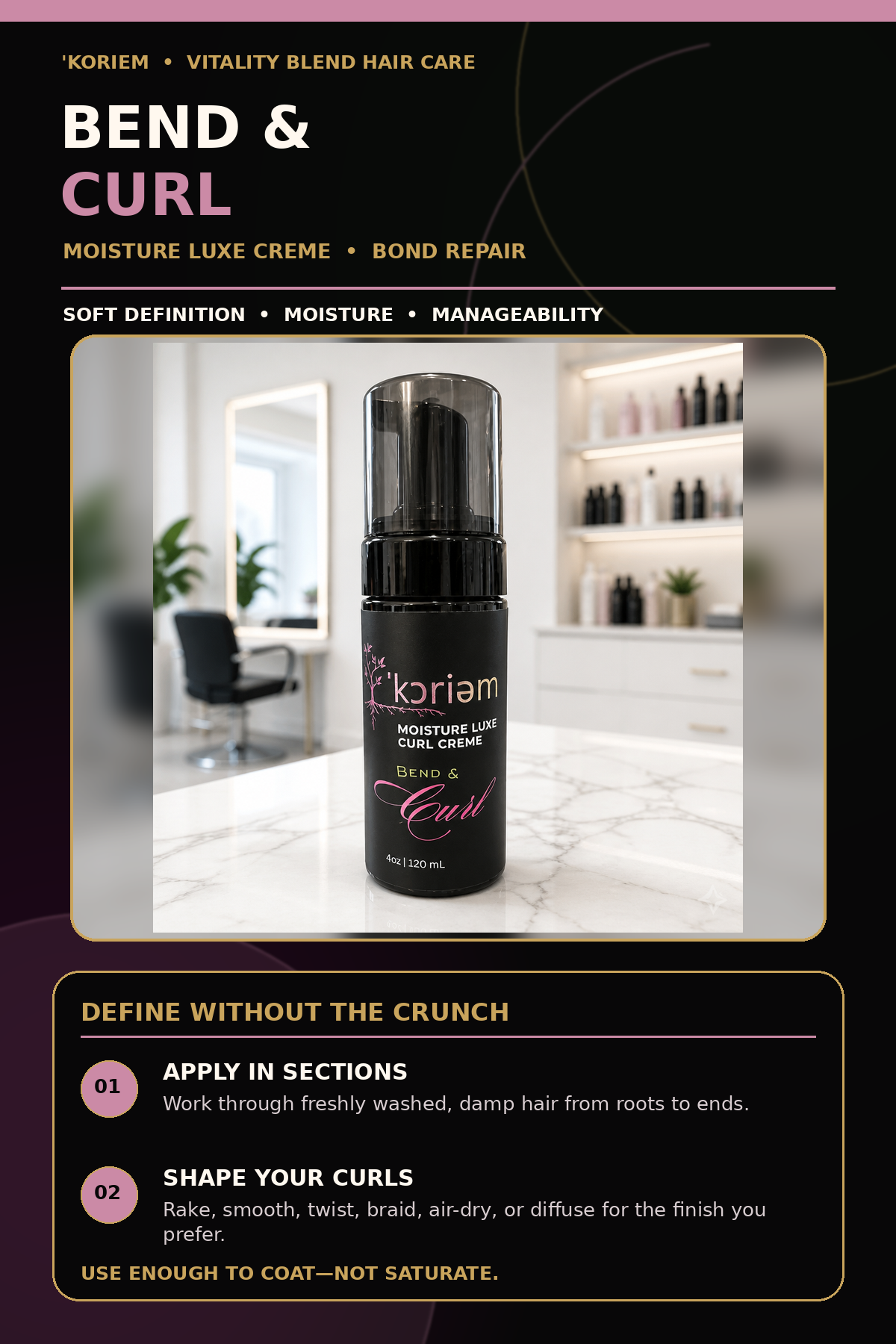 Koriem Bend and Curl Moisture Luxe Creme for soft curl definition
