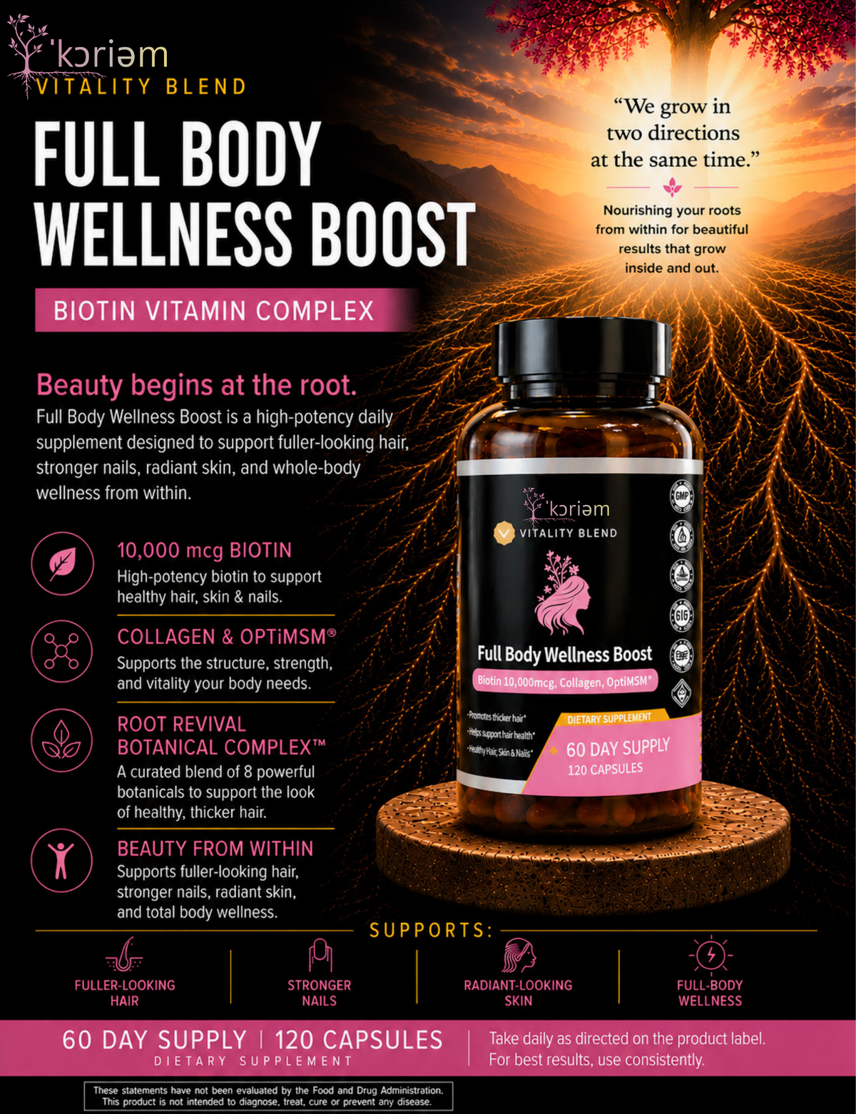 Koriem Full Body Wellness Boost benefits, 60-day supply and label-directed daily use