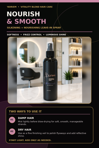 Koriem Nourish and Smooth Silkening Spray two-way styling routine