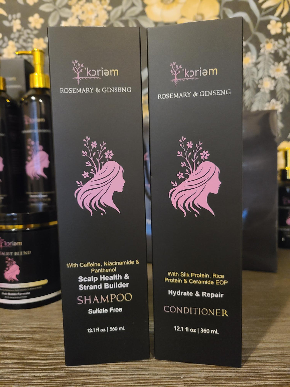 Boxed ’Koriem Rosemary & Ginseng Shampoo and Conditioner