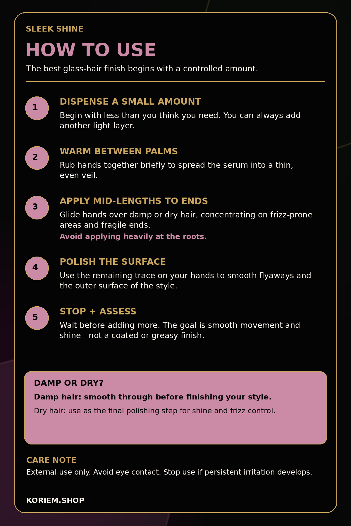 How to use Koriem Sleek Shine Glass Hair Serum