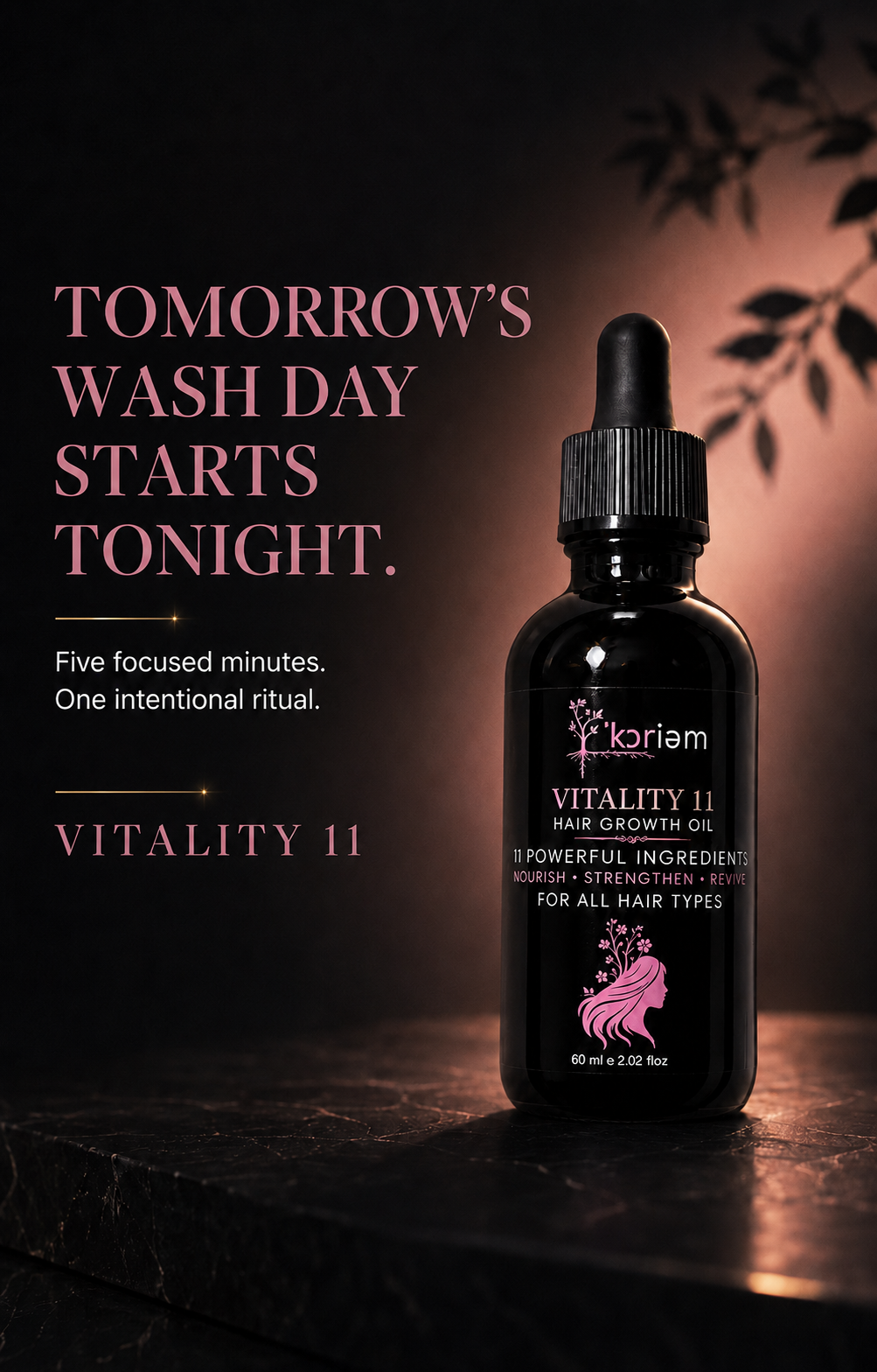 ’Koriem Vitality 11 Hair Growth Oil five-minute night-before wash-day ritual