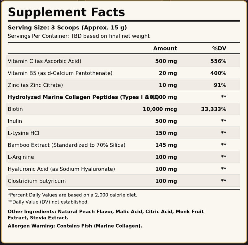 'Koriem Collagen Peptide + Gut Support Supplement Information