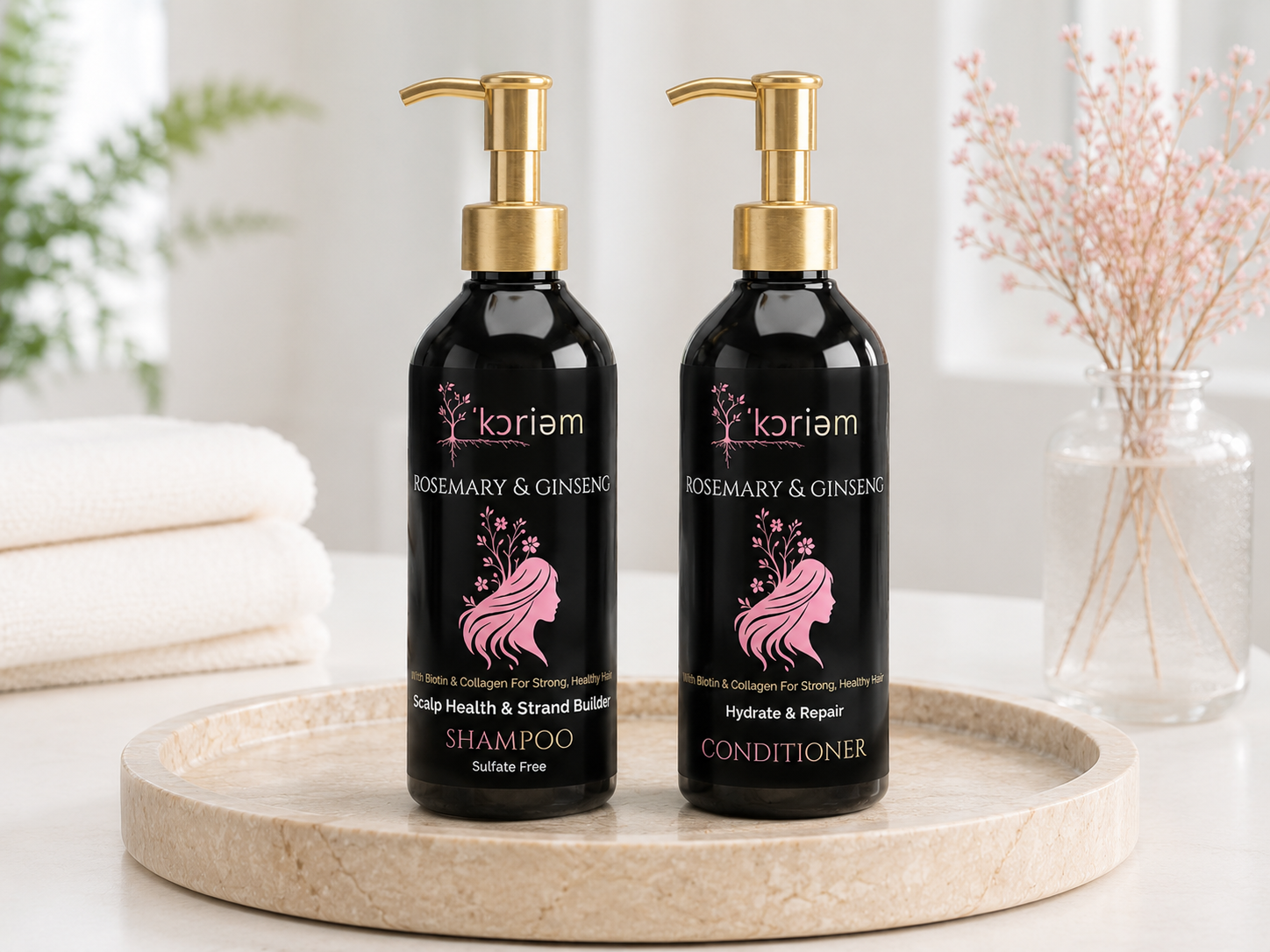 'Koriem Rosemary & Ginseng Shampoo and Conditioner with Mint — 12 oz wash-day set