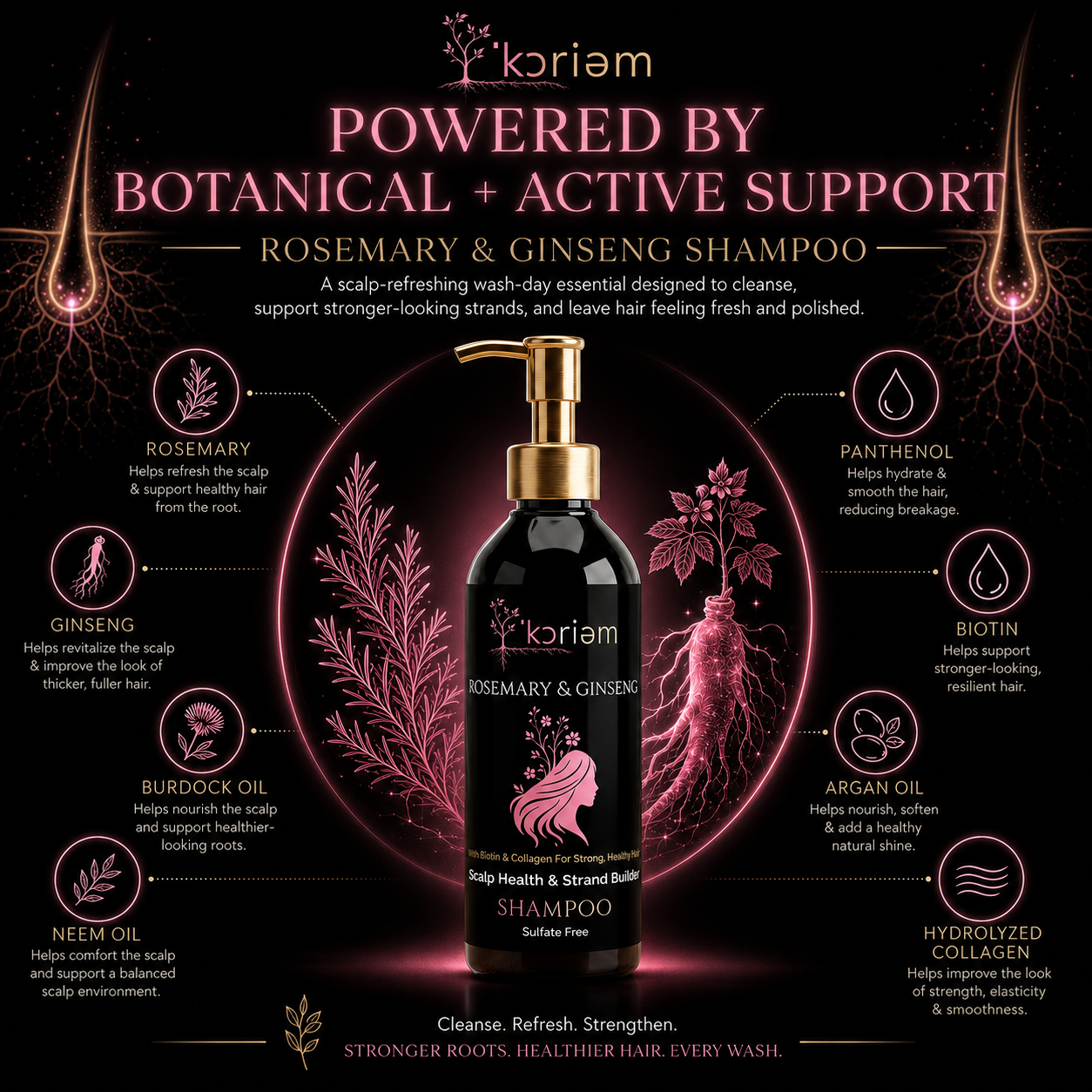 'Koriem Rosemary & Ginseng Shampoo Powered by Botanical + Active Support