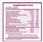'Koriem Full Body Wellness Boost Supplement Facts panel — serving size, vitamins, minerals, and botanical blend per 2-capsule serving