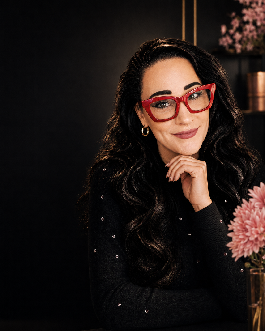 Sarah Lewis, founder of ’Koriem, in a black, blush and gold editorial portrait