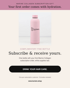 Complimentary Koriem pink water bottle with first Marine Collagen subscription order
