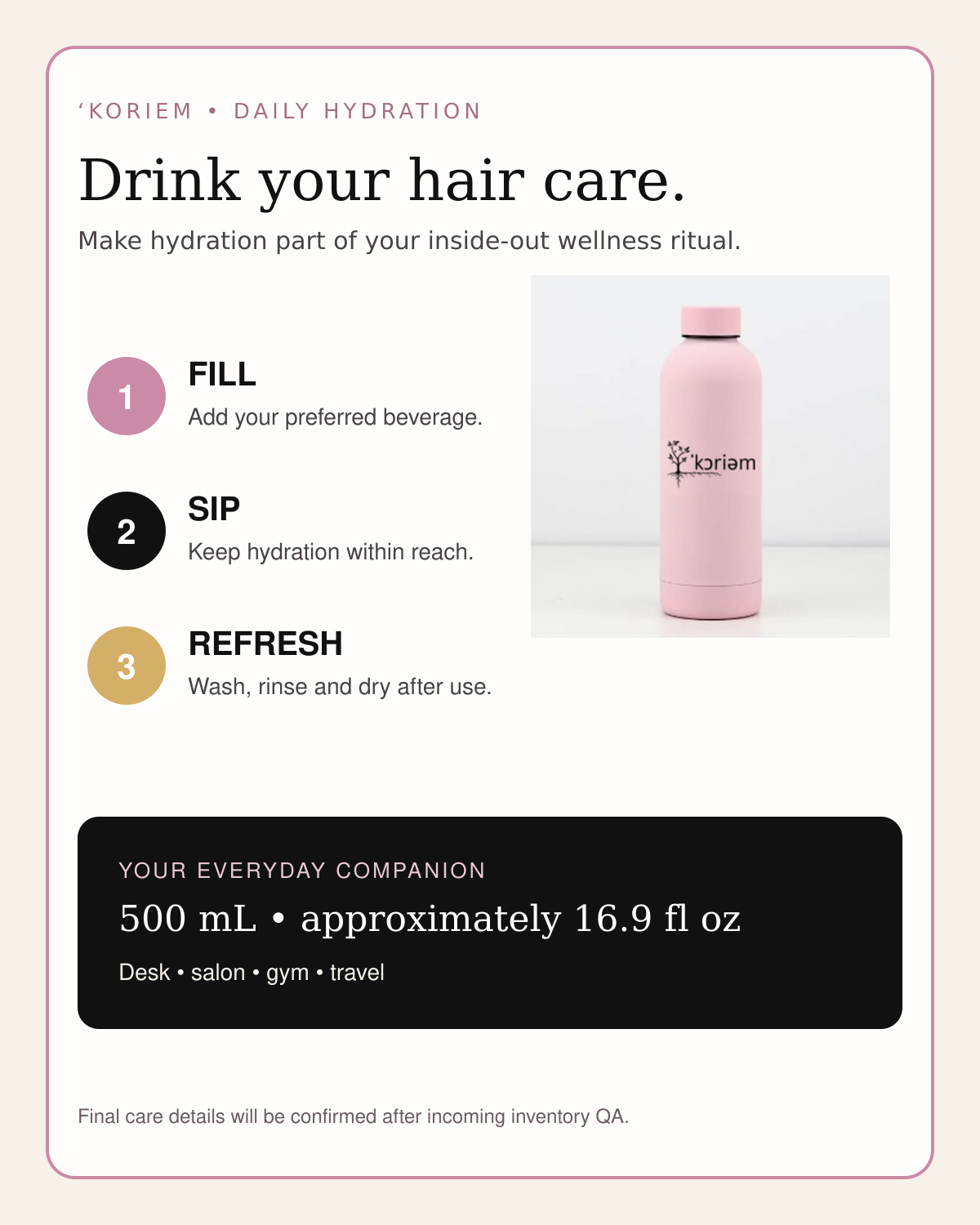 How to use the Koriem pink 500 mL water bottle